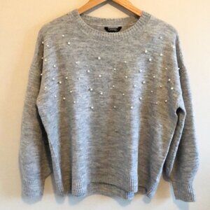 Pearl detail grey knit sweater